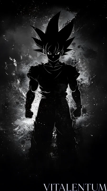 High-contrast anime warrior silhouette with splatter aura field.