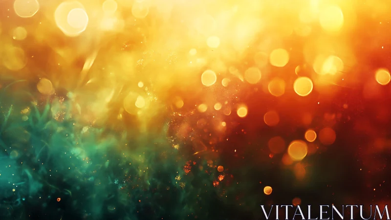 Abstract bokeh background with golden and teal glowing lights.