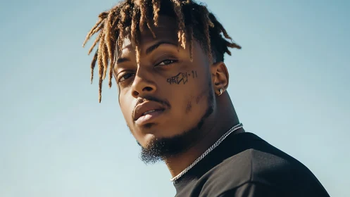 Portrait of man with locs in warm daylight close-up profile.