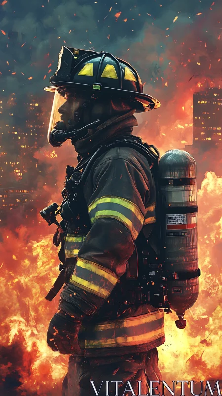 Firefighter in Inferno: Digital Portraiture of Urban Crisis.