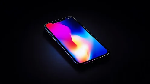 Smartphone displaying vibrant gradient interface with chromatic light effects.