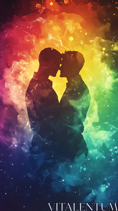 Rainbow Spectrum Double Exposure Kiss Silhouette with Bokeh