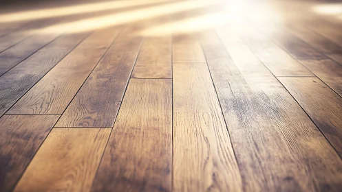 Sunlit oak floorboards capture shallow‑focus tonal depth
