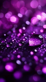 Macro water droplets with luminous violet bokeh glow.