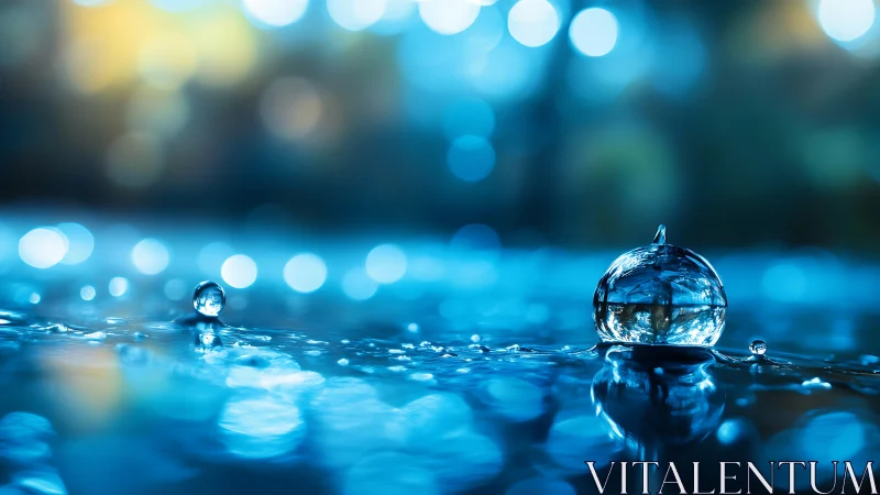 Glistening raindrop orbs rest quietly in a dreamy blue glow