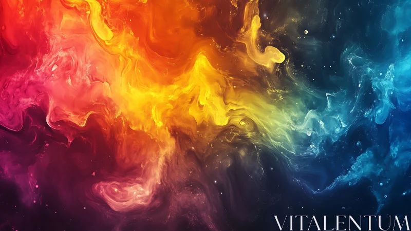 Prismatic nebula river swirling through cosmic twilight.