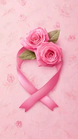 Pink Roses in Heart Ribbon Composition.