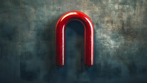 Shiny Red Horseshoe Magnet on Grungy Textured Background.