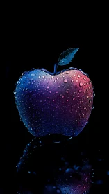 Water droplets on gradient lit apple against black background.