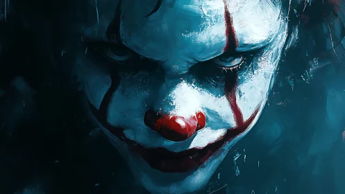 Sinister carnival specter stares from the painted shadows.