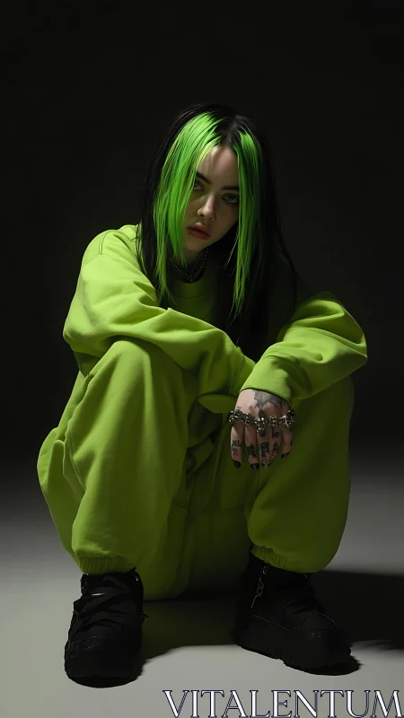 Neon green streetwear portrait uses dramatic low-key lighting