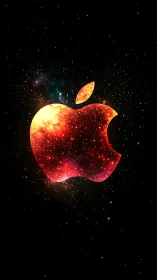 Apple-shaped nebula logo on black star field background.