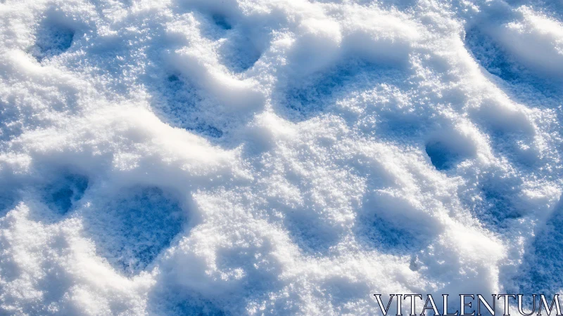Close-up of Fresh Snow with Footprints in Soft Natural Light.