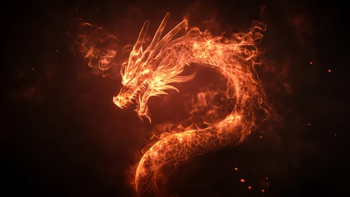 Fiery serpentine dragon rendered in glowing orange light.