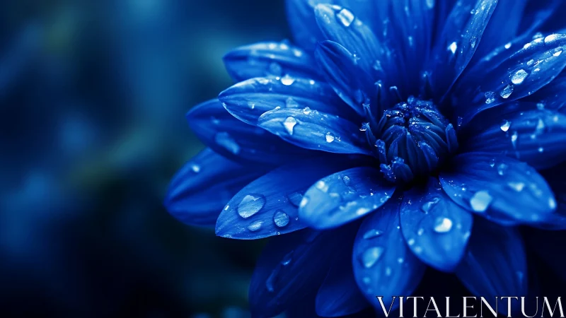 Blue Flower with Dewdrops in Soft Focus.