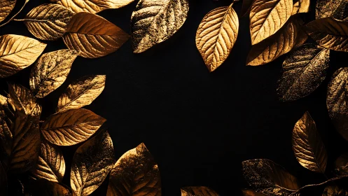 Gold metallic leaves form border around empty black center