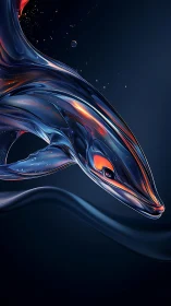Chromatic glasslike dolphin rendered with fluid caustic reflections
