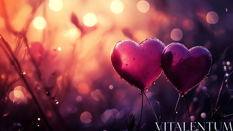 Ruby Hearts Afloat in Luminous Twilight Reverie.