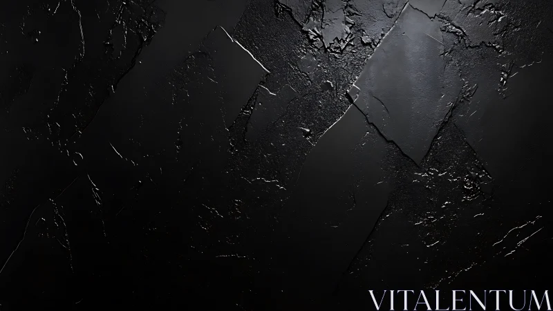 Dark textured surface displays irregular layered structures