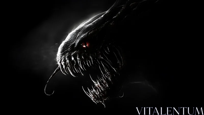 Sinister alien creature profile emerges from deep darkness