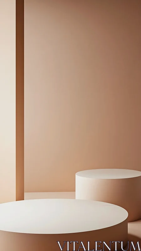 Minimalist beige podium cylinders create calm display space