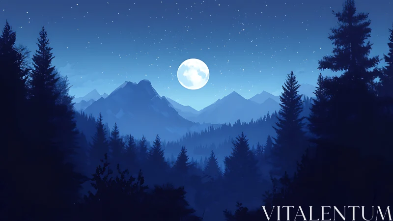 Moonlit Mountain Wilderness Beneath Starry Skies
