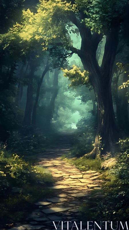 Enchanted Forest Path Glowing with Golden Light.