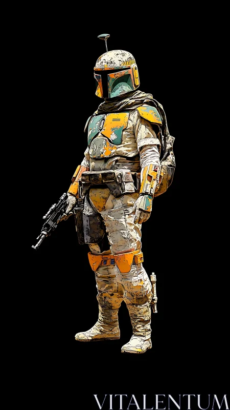 Armored sci fi mercenary rendered in stylized digital cel shading