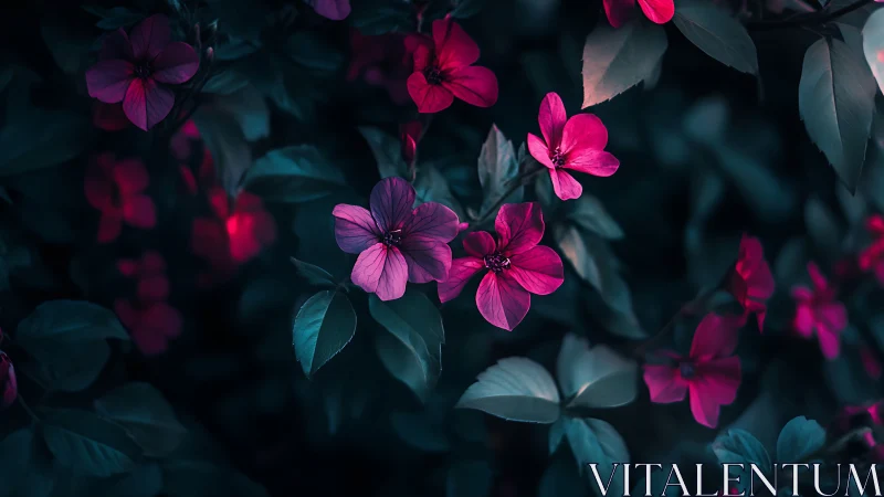 Vibrant Pink Blossoms in Twilight Garden.
