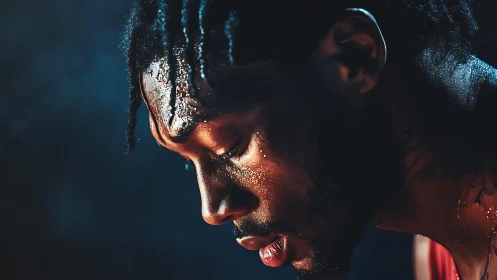 Sweat and focus glow on a determined athlete in motion.