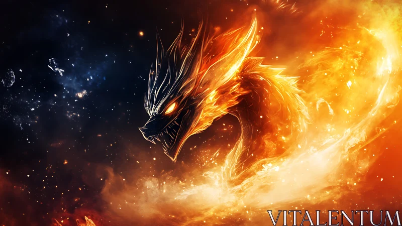 Fiery cosmic dragon surges through swirling stellar flames