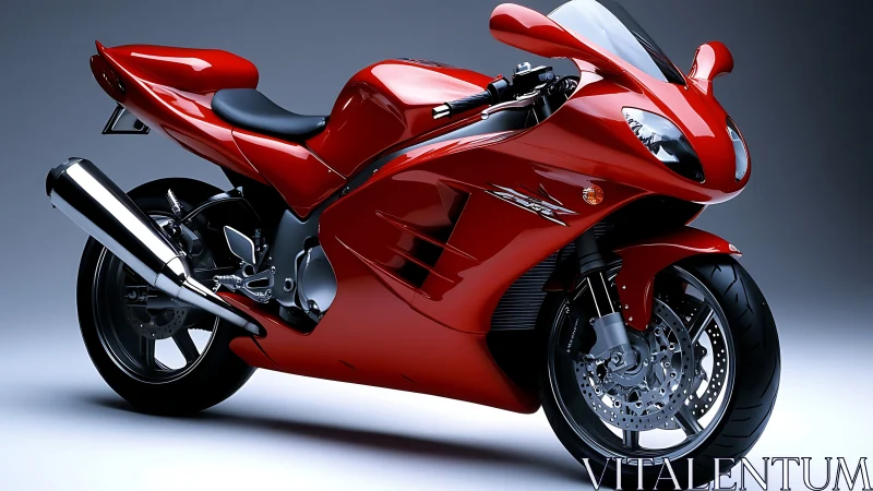 Red sport motorcycle is rendered with high surface detail