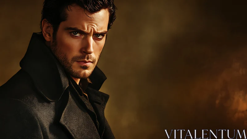 Smoldering gentleman in a dark coat holds a steady gaze