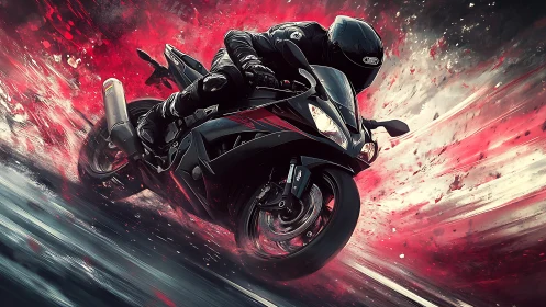 Velocity-charged superbike carving through crimson spray.