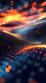 Structured digital wavefield of glowing orange and blue points.