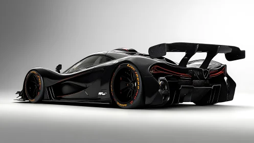 Black carbon hypercar showcases radical aero race package.