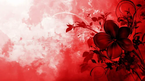 Red Floral Digital Composition with Watercolor Gradient.