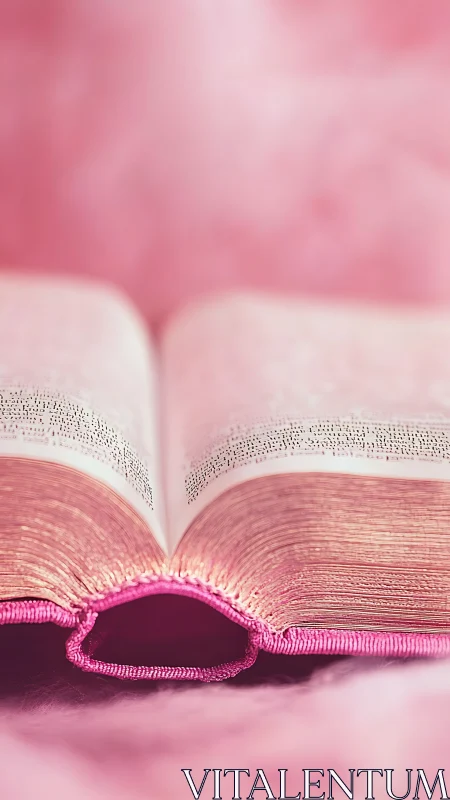 Open gilt-edged book in dreamy pink shallow focus closeup.