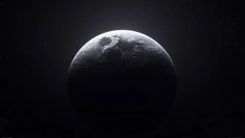 Lunar crescent reveals cratered terminator against deep space