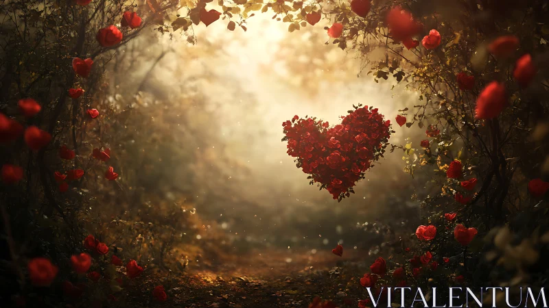 Heart of Roses Suspended in Golden Mist.