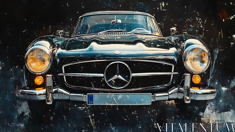 Digital painting of classic roadster with frontal symmetry emphasis.