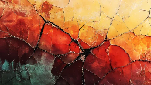 Abstract cracked surface with vibrant warm colors, artistic texture.