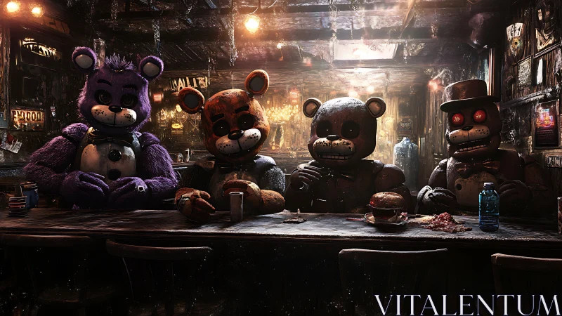 Creepy animatronic friends share a late night diner moment