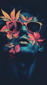 Neon leaves trade secrets with a dreaming midnight face