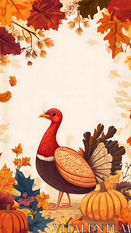 Whimsical turkey illustration anchors warm autumn harvest border