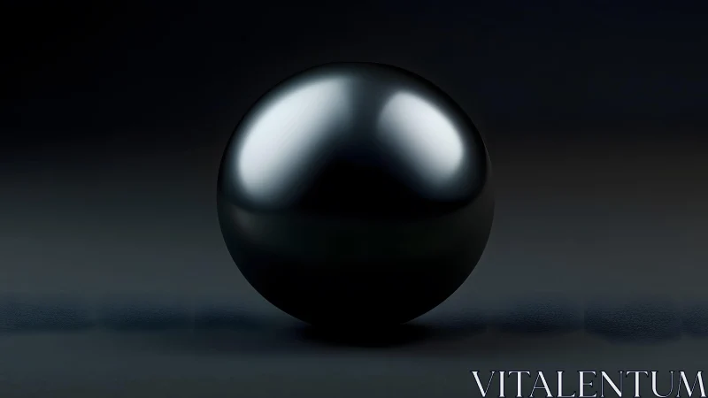 Glossy black sphere sits centered on dark matte surface