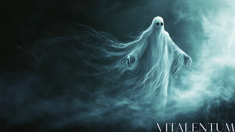 Spectral apparition rendered with volumetric fog and flowing light trails