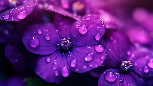 Purple Petals Glistening with Crystalline Raindrops.
