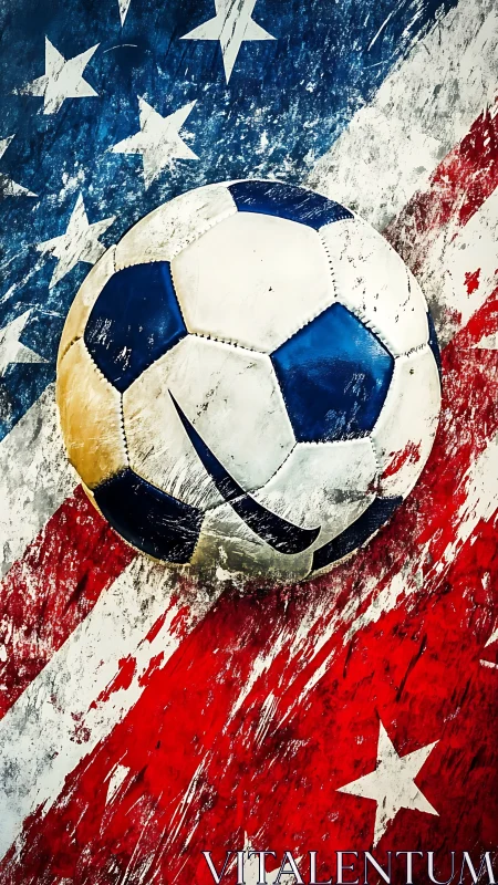 Weathered soccer ball over distressed USA flag texture design