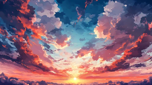 Sunset cloud panorama with saturated painterly gradients.